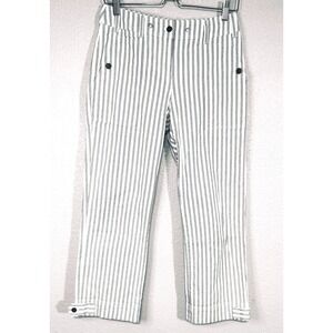 Cropped‎ Wide Leg Striped Off-White Gray Pants Jones New York Sport Women's Sz 4